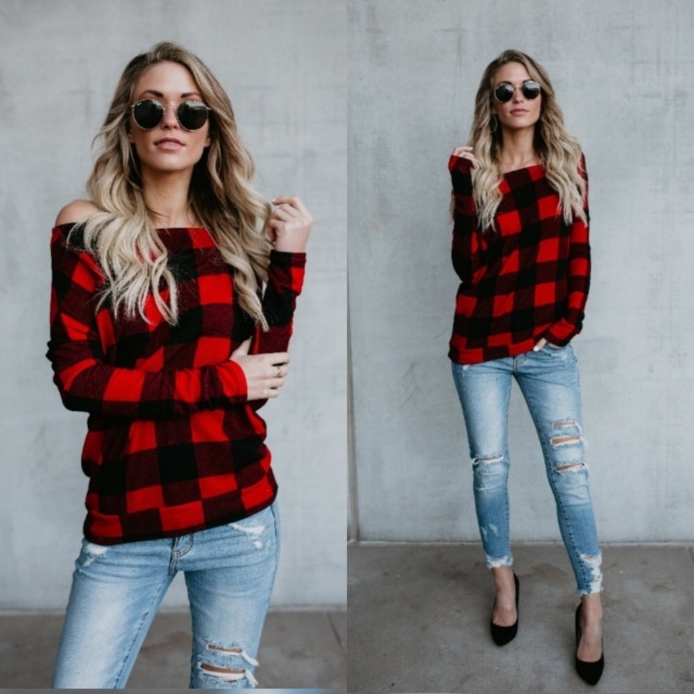 Buffalo Check Off Shoulder Top NWT - Picture 2 of 2